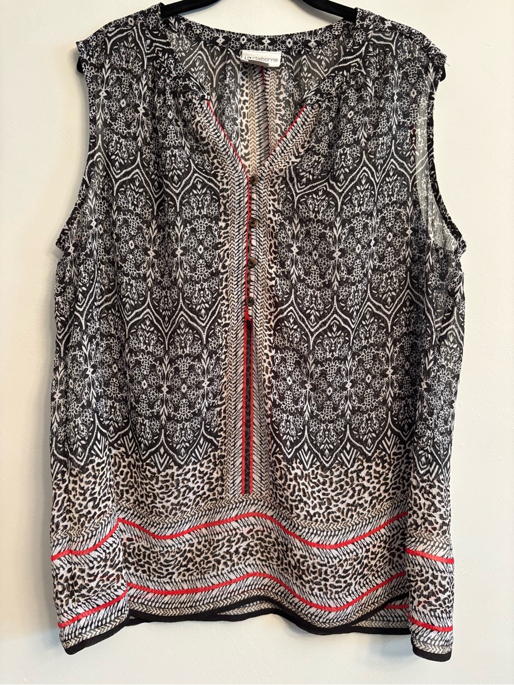 Liz Claiborne Sheer Patterned Sleeveless Blouse